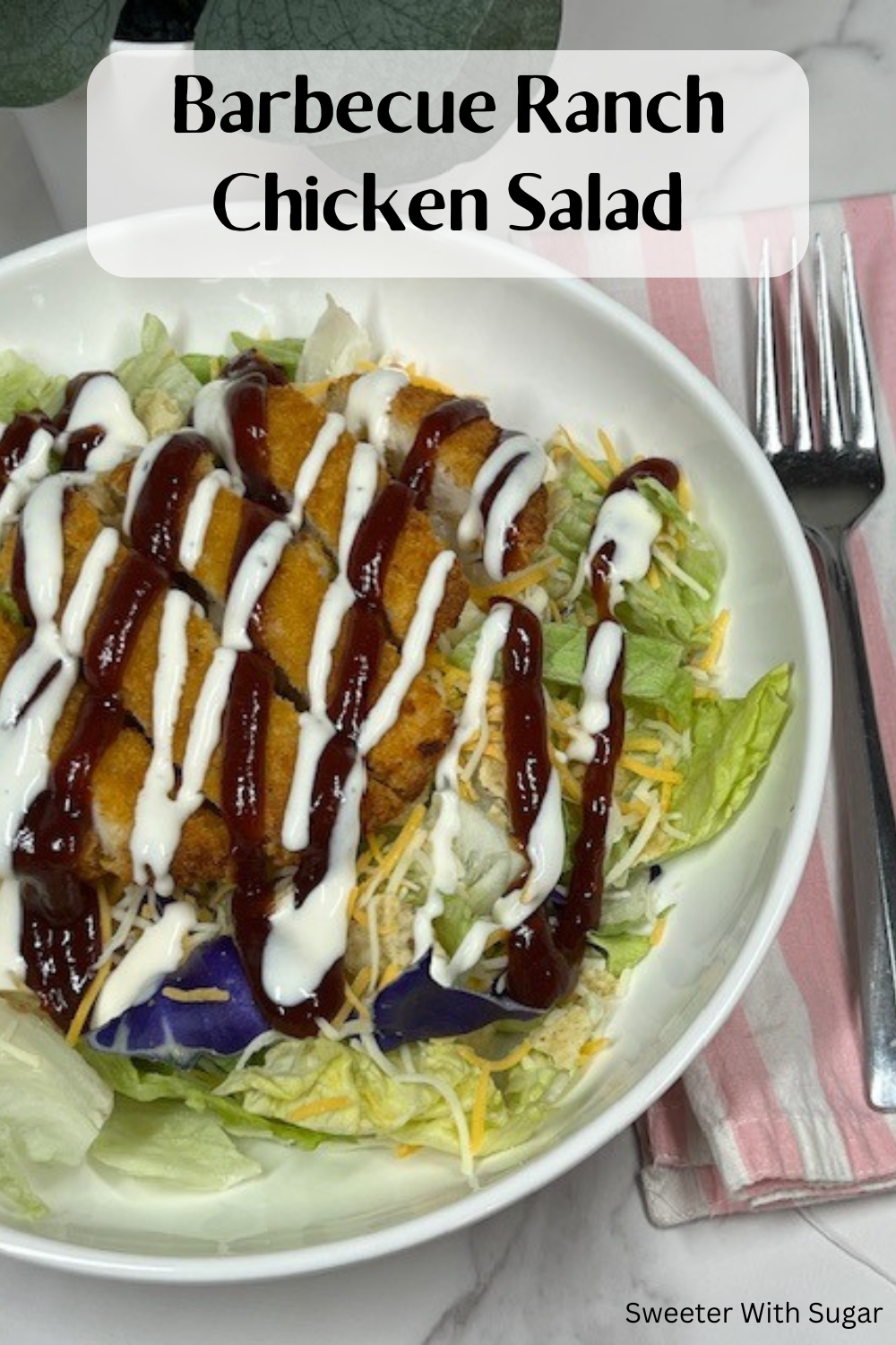 Savor the bold flavors of this Easy Barbecue Ranch Chicken Salad recipe! Featuring juicy breaded chicken, crisp veggies, smoky barbecue sauce, and creamy ranch dressing, this salad is a perfect balance of freshness and tangy zest. Ready in minutes, it's ideal for lunch, dinner, or a quick meal prep option. #BarbecueRanchSalad #ChickenSaladRecipe #EasyDinnerIdeas #HealthyMeals #BBQChicken #QuickSalads #FreshAndFlavorful #MealPrep