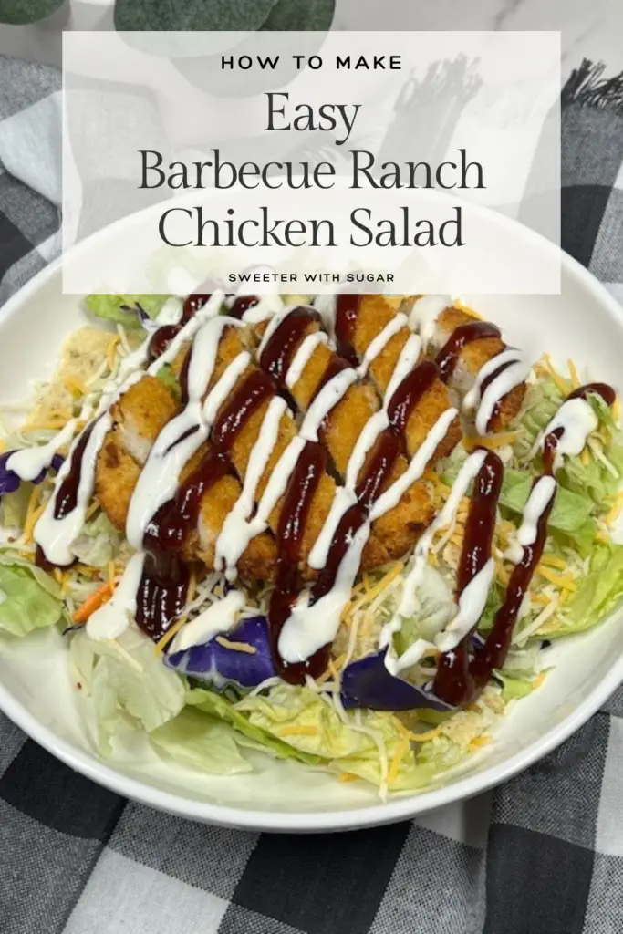 Savor the bold flavors of this Easy Barbecue Ranch Chicken Salad recipe! Featuring juicy breaded chicken, crisp veggies, smoky barbecue sauce, and creamy ranch dressing, this salad is a perfect balance of freshness and tangy zest. Ready in minutes, it's ideal for lunch, dinner, or a quick meal prep option. #BarbecueRanchSalad #ChickenSaladRecipe #EasyDinnerIdeas #HealthyMeals #BBQChicken #QuickSalads #FreshAndFlavorful #MealPrep