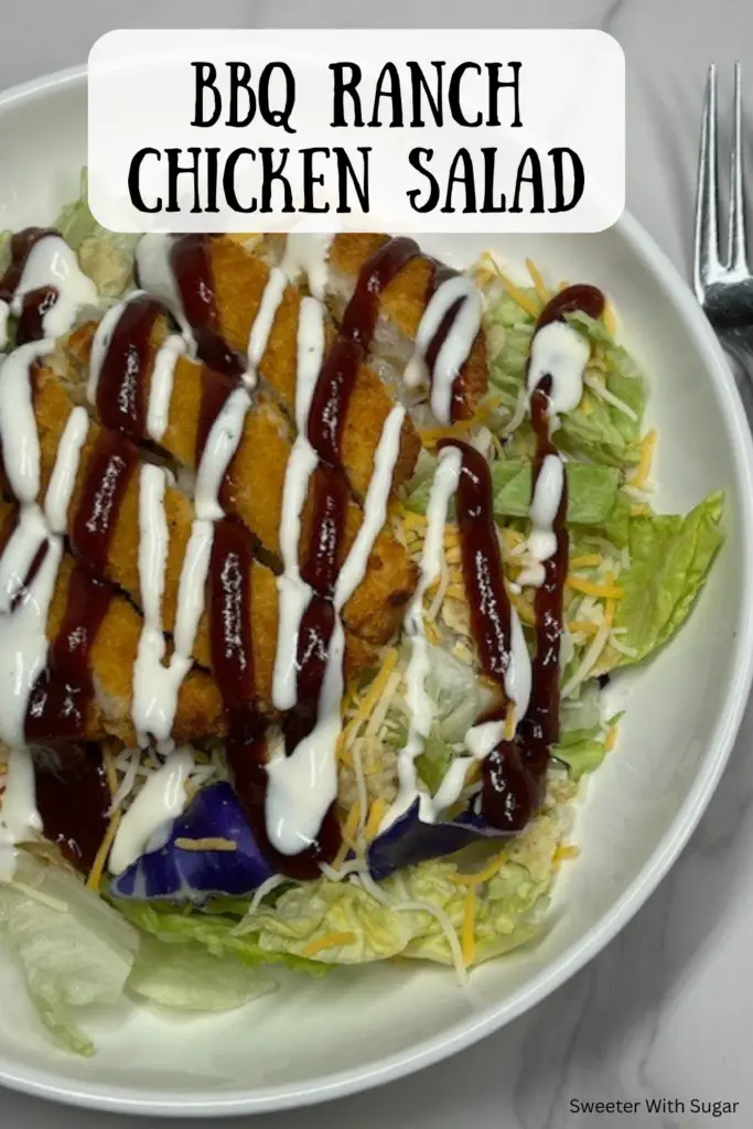 Savor the bold flavors of this Easy Barbecue Ranch Chicken Salad recipe! Featuring juicy breaded chicken, crisp veggies, smoky barbecue sauce, and creamy ranch dressing, this salad is a perfect balance of freshness and tangy zest. Ready in minutes, it's ideal for lunch, dinner, or a quick meal prep option. #BarbecueRanchSalad #ChickenSaladRecipe #EasyDinnerIdeas #HealthyMeals #BBQChicken #QuickSalads #FreshAndFlavorful #MealPrep