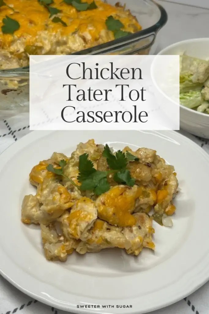 Dig into this easy, comfort food Chicken Tater Tot Casserole! It is made with tender chicken, a creamy sauce, cheese, and tater tots. This family-friendly dish is perfect for weeknight dinners or potlucks. Packed with flavor and simple ingredients, it’s a satisfying meal everyone will love. #ChickenTaterTotCasserole #ComfortFood #EasyDinnerRecipe #FamilyFriendlyMeals #WeeknightDinnerIdeas #CasseroleRecipes #TaterTotRecipes