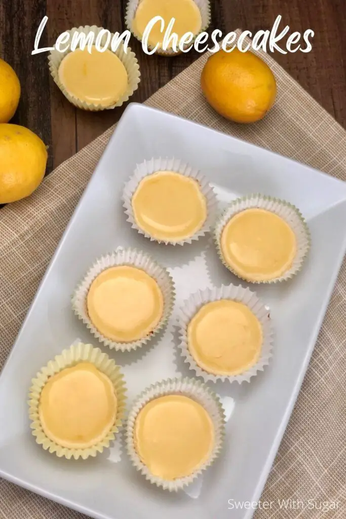 Mini Lemon Cheesecakes are perfectly sweet and lemony! Made with a creamy lemon-infused filling, these bite-sized treats are perfect for parties, gatherings, or a refreshing dessert anytime. Easy to make and full of citrusy flavor, they’re a hit with lemon lovers and cheesecake fans alike! #MiniLemonCheesecakes #EasyDesserts #LemonLovers #PartyTreats #BiteSizedDesserts #CheesecakeRecipe #HomemadeDesserts