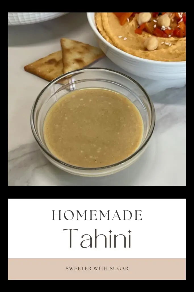 This Tahini recipe is super easy to make and works so well in our Roasted Red Pepper Hummus. This recipe makes a small amount-perfect for hummus. #Hummus #TahiniRecipe #HomemadeTahini #SesameSeeds