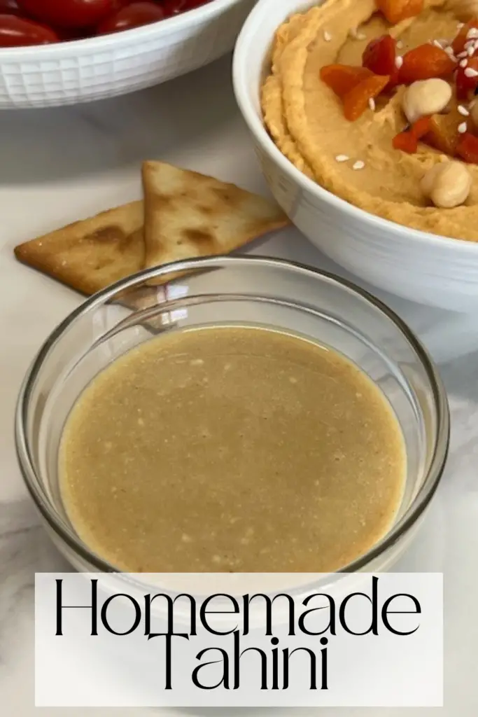 This Tahini recipe is super easy to make and works so well in our Roasted Red Pepper Hummus. This recipe makes a small amount-perfect for hummus. #Hummus #TahiniRecipe #HomemadeTahini #SesameSeeds