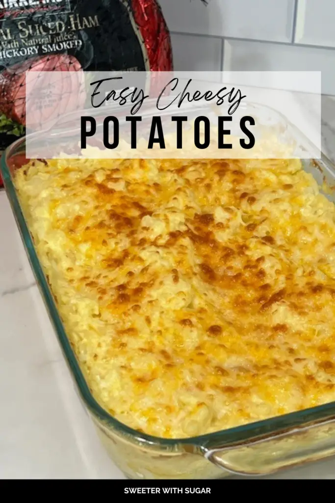 Cheese Potatoes are a simple and comforting side dish recipe. These potatoes go well with ham, chicken or beef. #ComfortFood #PotatoSides #FuneralPotatoes #CheesyPotatoRecipes