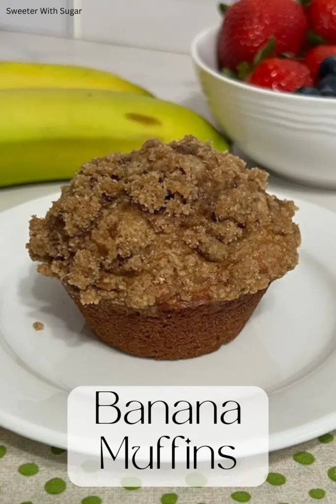 Easy Banana Muffins are quick to make and super moist. This recipe is a great way to use overripe bananas. #HowToUseOverRipeBananas #Banana Recipes #MuffinRecipes #MuffinsWithCrumbTopping