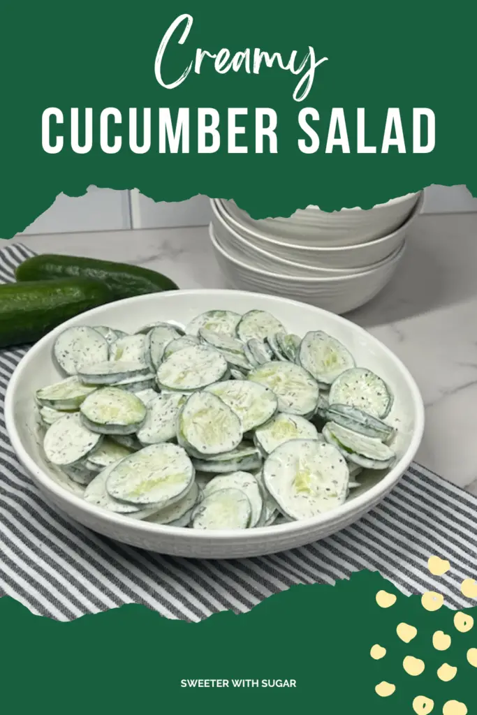 This Creamy Cucumber Salad recipe is quick to make and delicious! Crisp cucumbers are tossed in a tangy and creamy dressing made with sour cream, mayonnaise, dill, and a hint of lemon. Perfect as a light side dish for summer barbecues, picnics, or everyday meals, this salad is quick to prepare and bursting with fresh flavor. #CreamyCucumberSalad #SummerRecipes #FreshSalads #EasySideDishes #HealthyEating #BBQSide #PicnicFood