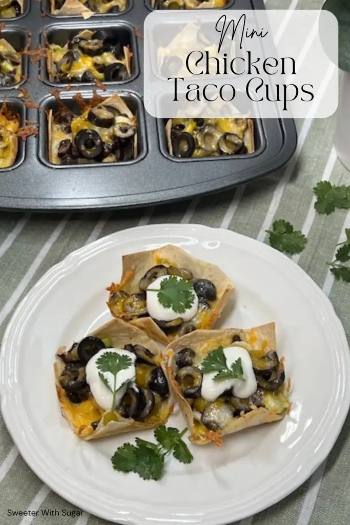 Mini Chicken Taco Cups are the perfect party appetizer or paired with a salad, a perfect dinner. These bite-sized delights are packed with flavorful chicken, fresh toppings, and served in crispy taco cups. Easy to make and sure to please! #MiniTacoCups #ChickenTacos #PartyAppetizers #EasyRecipes #BiteSizedDelights #FingerFoods #TacoLovers #AppetizerIdeas