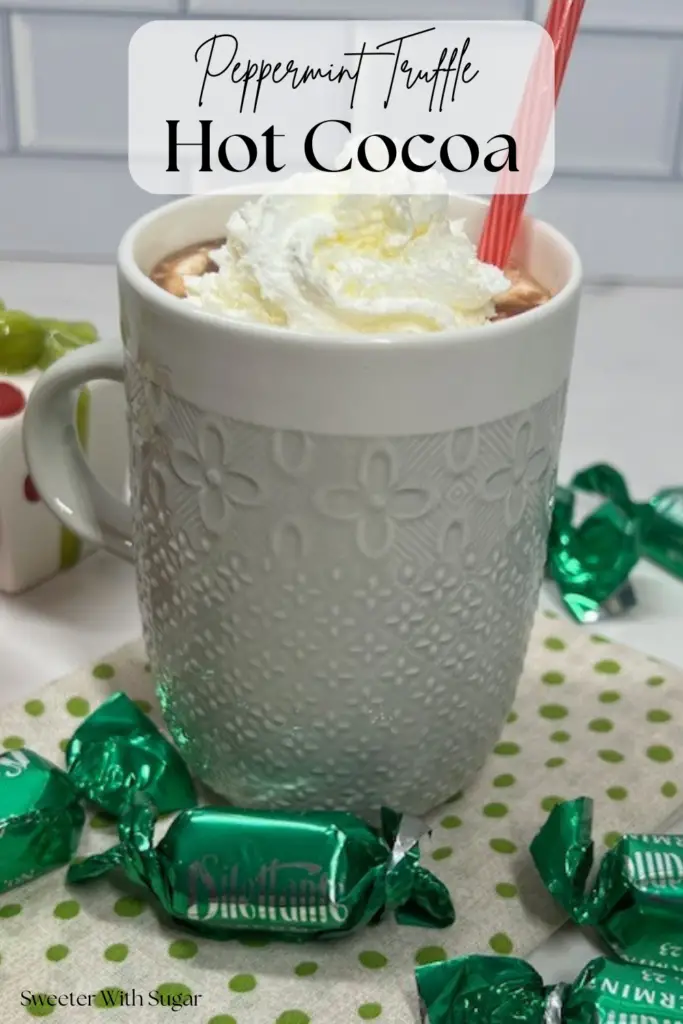 Warm up with this indulgent Peppermint Truffle Hot Cocoa recipe this holiday season. This recipes uses Dilettante Truffles which are rich, creamy, and infused with a hint of mint, this delightful drink is perfect for cozy nights and festive gatherings. It is super easy to make and sure to please! #PeppermintHotCocoa #HotChocolate #TruffleCocoa #WinterRecipes #FestiveDrinks #CozyNights #EasyRecipes #HolidayTreats