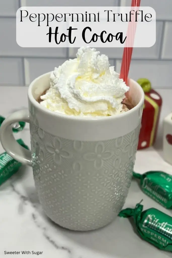 Warm up with this indulgent Peppermint Truffle Hot Cocoa recipe this holiday season. This recipes uses Dilettante Truffles which are rich, creamy, and infused with a hint of mint, this delightful drink is perfect for cozy nights and festive gatherings. It is super easy to make and sure to please! #PeppermintHotCocoa #HotChocolate #TruffleCocoa #WinterRecipes #FestiveDrinks #CozyNights #EasyRecipes #HolidayTreats