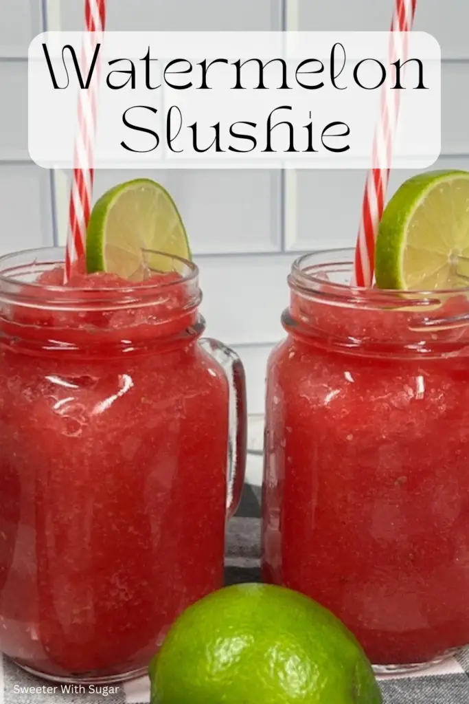 Watermelon Slushies are sweet and refreshing! Made with fresh, juicy watermelon and a hint of fresh lime. This icy drink is the perfect summer treat. Easy to prepare and naturally sweet, it's a hydrating way to stay cool on hot days. Perfect for kids and adults alike! #WatermelonSlushie #SummerDrinks #RefreshingRecipes #EasyRecipes #HealthyDrinks #SummerTreats #Hydrating