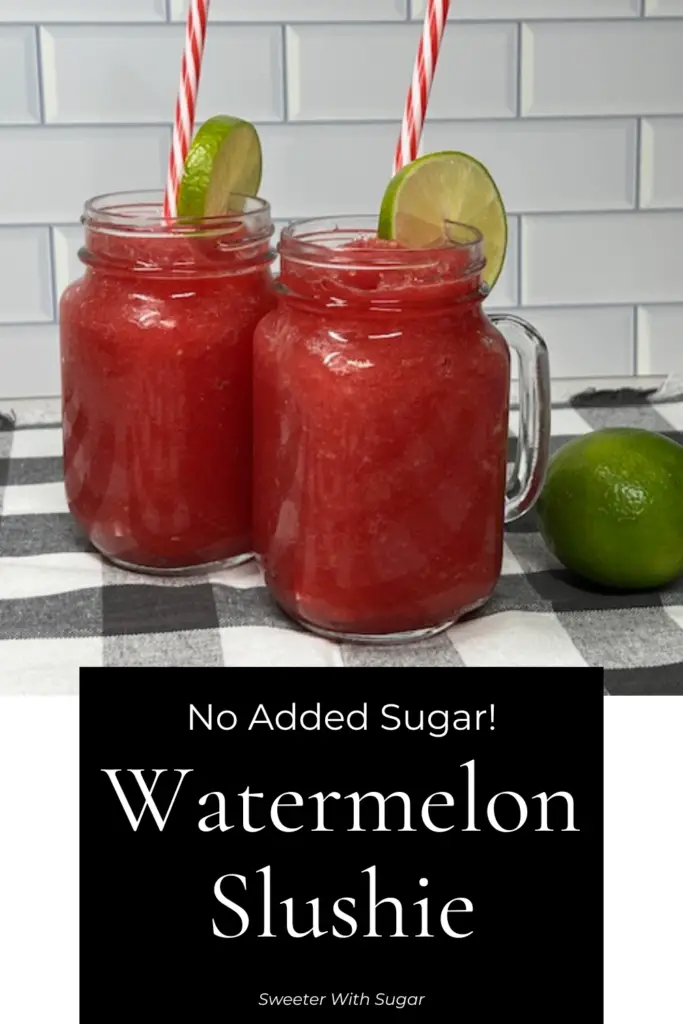 Watermelon Slushies are sweet and refreshing! Made with fresh, juicy watermelon and a hint of fresh lime. This icy drink is the perfect summer treat. Easy to prepare and naturally sweet, it's a hydrating way to stay cool on hot days. Perfect for kids and adults alike! #WatermelonSlushie #SummerDrinks #RefreshingRecipes #EasyRecipes #HealthyDrinks #SummerTreats #Hydrating