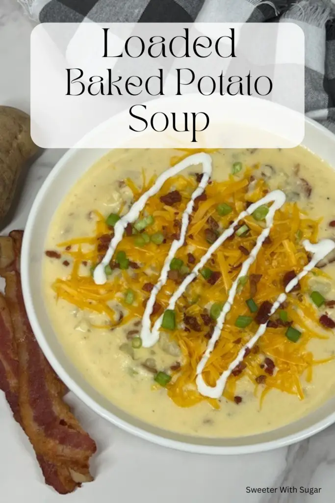 Warm up with this comforting and creamy Loaded Baked Potato Soup recipe! Packed with tender potatoes, crispy bacon, cheddar cheese, and topped with sour cream, this hearty soup is the ultimate comfort food. Perfect for chilly nights or family dinners, it's easy to make and loaded with all your favorite baked potato toppings. #LoadedPotatoSoup #ComfortFood #BakedPotatoSoup #EasyDinner #SoupRecipes #CozyMeals #HeartySoups