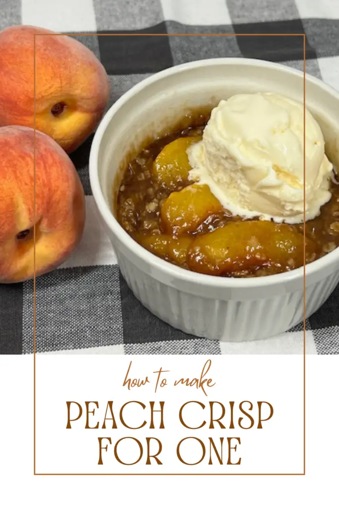 You must try this quick and easy Peach Crisp for One recipe! Made with juicy peaches and a buttery, crumbly oat topping, this single-serving dessert is the perfect way to enjoy a warm, comforting treat without leftovers. Ready in minutes, it’s ideal for a cozy night. #PeachCrispForOne #SingleServingDesserts #QuickDesserts #EasyRecipes #PeachDessert #ComfortFood #SoloTreats