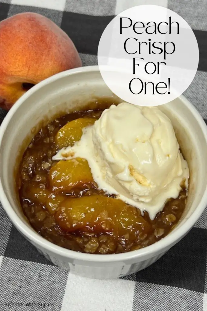 You must try this quick and easy Peach Crisp for One recipe! Made with juicy peaches and a buttery, crumbly oat topping, this single-serving dessert is the perfect way to enjoy a warm, comforting treat without leftovers. Ready in minutes, it’s ideal for a cozy night. #PeachCrispForOne #SingleServingDesserts #QuickDesserts #EasyRecipes #PeachDessert #ComfortFood #SoloTreats