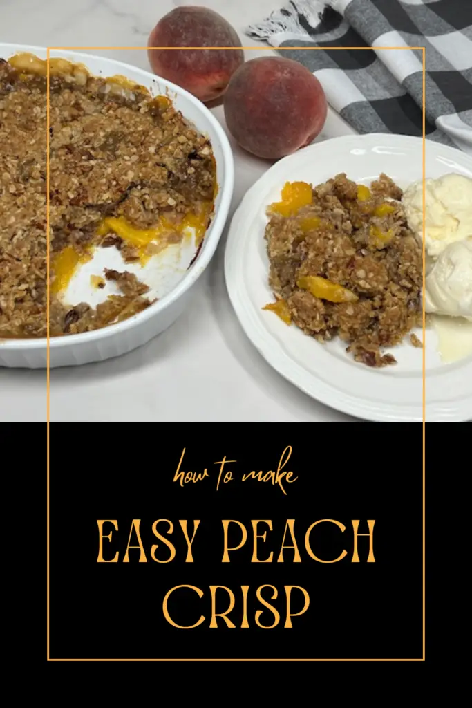 Peach Crisp is full of sweet, juicy peaches and baked under a buttery, golden oat topping for the perfect combination of soft fruit and crunchy texture. Easy to make and bursting with flavor, this dessert is ideal for family gatherings, barbecues, or a cozy night in. Serve warm with a scoop of vanilla ice cream for an irresistible treat! #PeachCrisp #SummerDesserts #BakedFruit #EasyRecipes #ComfortFood #FruitCrisp #DessertIdeas