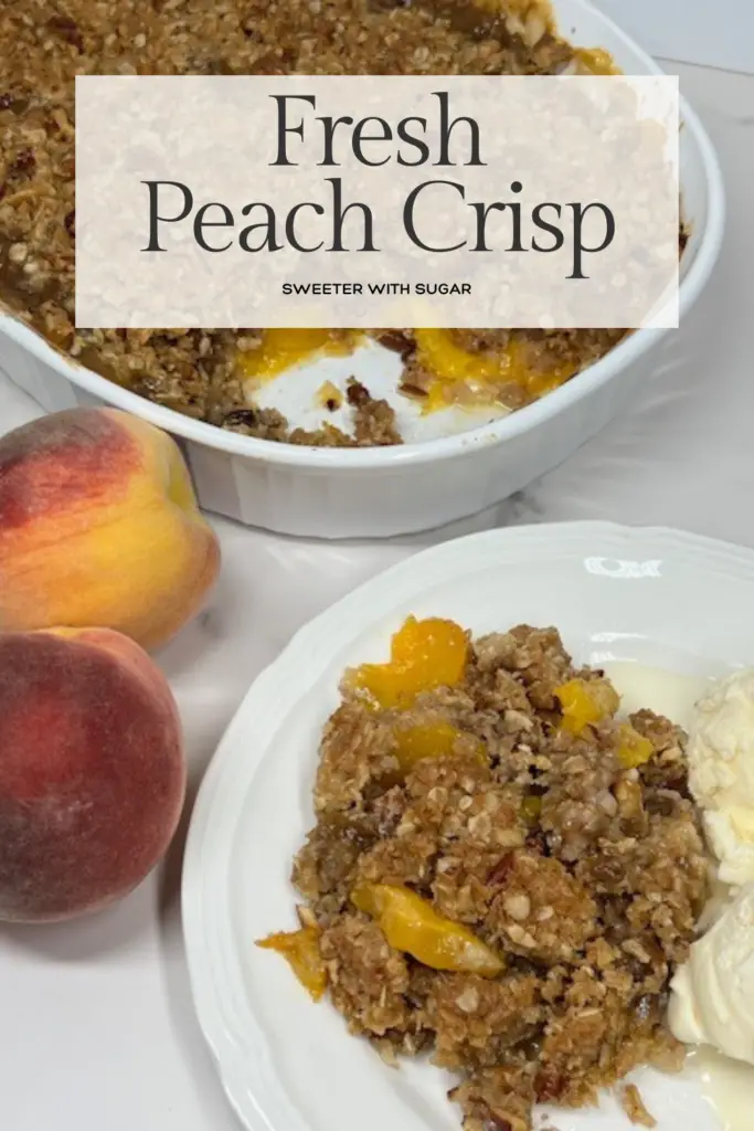 Peach Crisp is full of sweet, juicy peaches and baked under a buttery, golden oat topping for the perfect combination of soft fruit and crunchy texture. Easy to make and bursting with flavor, this dessert is ideal for family gatherings, barbecues, or a cozy night in. Serve warm with a scoop of vanilla ice cream for an irresistible treat! #PeachCrisp #SummerDesserts #BakedFruit #EasyRecipes #ComfortFood #FruitCrisp #DessertIdeas