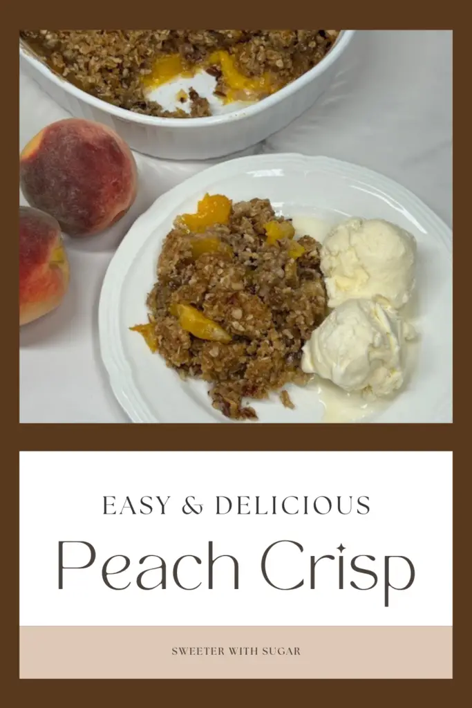 Peach Crisp is full of sweet, juicy peaches and baked under a buttery, golden oat topping for the perfect combination of soft fruit and crunchy texture. Easy to make and bursting with flavor, this dessert is ideal for family gatherings, barbecues, or a cozy night in. Serve warm with a scoop of vanilla ice cream for an irresistible treat! #PeachCrisp #SummerDesserts #BakedFruit #EasyRecipes #ComfortFood #FruitCrisp #DessertIdeas