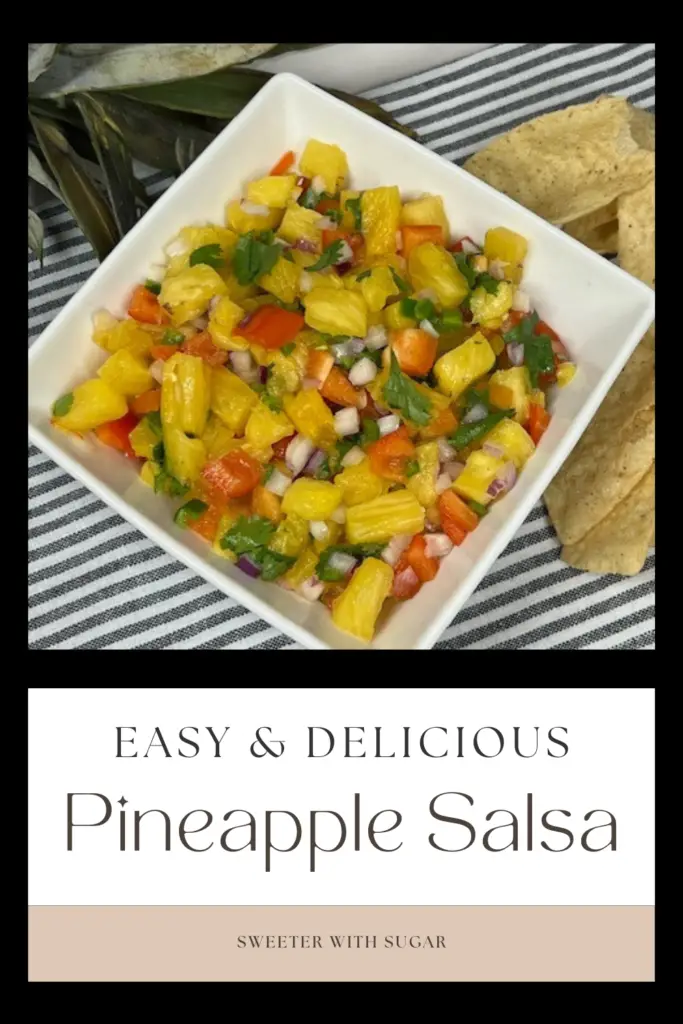 Pineapple Salsa is a simple flavorful recipe! Juicy pineapple is combined with red onion, red bell pepper, cilantro, and jalapeños for a perfect balance of sweet, tangy, and spicy flavors. Ideal for topping grilled fish, chicken, tacos, or served as a dip with chips. This tropical salsa is a refreshing addition to summer meals and gatherings.  #PineappleSalsa #FreshSalsa #TropicalRecipes #SweetAndSpicy #SummerDishes #HealthySnacks #GrilledToppings