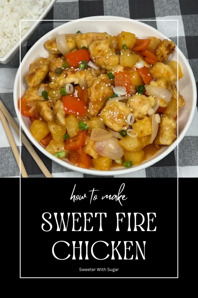 Sweet Fire Chicken Panda Copycat recipe is delicious! Crispy chicken bites are tossed in a sweet and spicy glaze with juicy pineapple, red bell peppers, and onions for the perfect flavor balance. This easy, homemade version of the restaurant classic is great for weeknight dinners and tastes even better than takeout! Serve with rice for a complete meal. #SweetFireChicken #CopycatRecipe #HomemadeTakeout #AsianInspired #EasyDinner #SweetAndSpicy #WeeknightMeals #CopycatPandaExpress