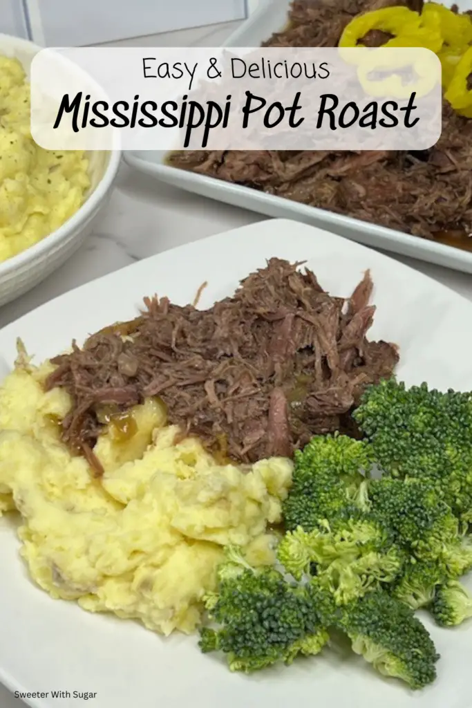 Make dinner unforgettable with this savory Mississippi Pot Roast recipe! This tender, flavorful roast is slow-cooked with ranch seasoning, au jus gravy mix, butter, and pepperoncini for a melt-in-your-mouth dish that’s perfect for family dinners or meal prepping. Serve it with mashed potatoes for the ultimate comfort food experience. #MississippiPotRoast #ComfortFood #EasyDinnerRecipe #SlowCookerMeals #TenderRoast #FamilyDinnerIdeas #PotRoastPerfection