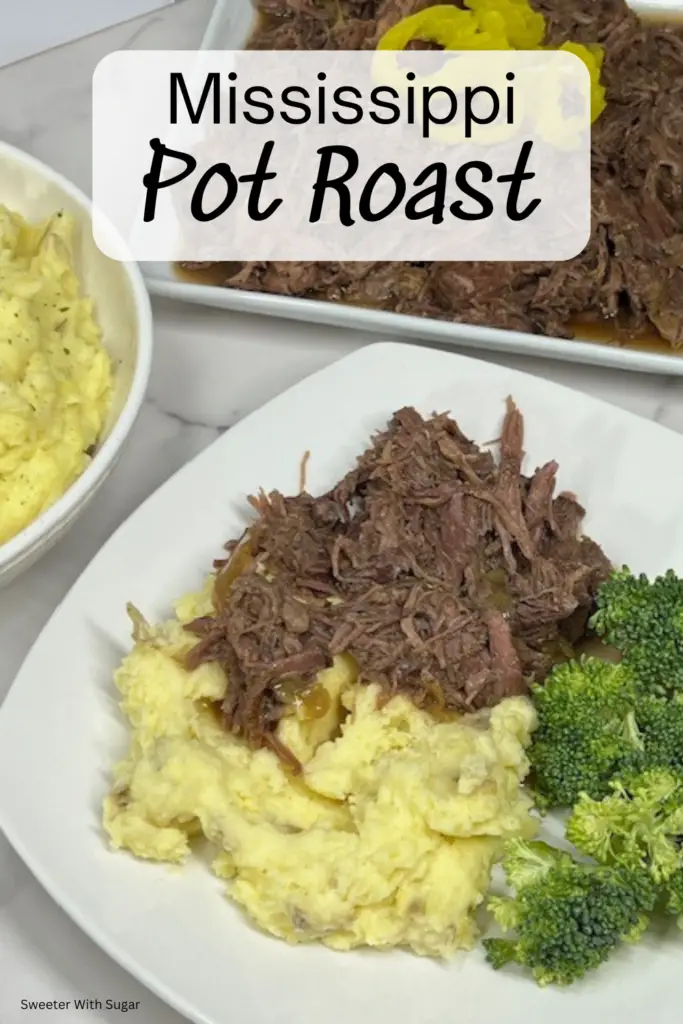 Make dinner unforgettable with this savory Mississippi Pot Roast recipe! This tender, flavorful roast is slow-cooked with ranch seasoning, au jus gravy mix, butter, and pepperoncini for a melt-in-your-mouth dish that’s perfect for family dinners or meal prepping. Serve it with mashed potatoes for the ultimate comfort food experience. #MississippiPotRoast #ComfortFood #EasyDinnerRecipe #SlowCookerMeals #TenderRoast #FamilyDinnerIdeas #PotRoastPerfection