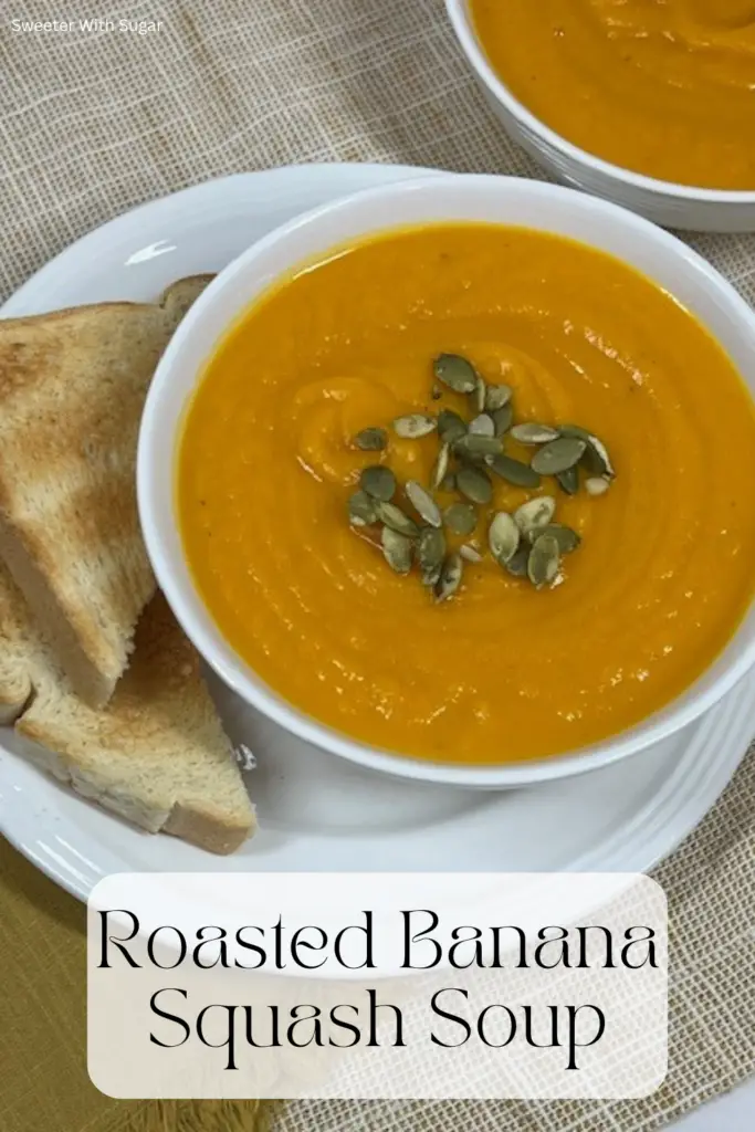 Warm up with this creamy and flavorful Roasted Banana Squash Soup recipe! Made with roasted banana squash and aromatic spices. This comforting soup is perfect for fall and winter. It's easy to make, naturally healthy, and pairs beautifully with crusty bread or a side salad. It is a cozy, satisfying dish for weeknight dinners-or anytime. #ButternutSquashSoup #ComfortFood #FallRecipes #HealthySoups #RoastedVegetables #CozyMeals #EasyDinnerIdeas