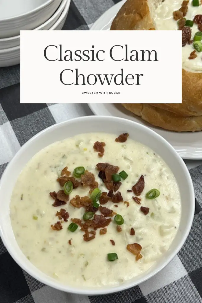 Warm up with a bowl of rich and creamy Classic Clam Chowder! This hearty New England-style soup is packed with tender clams, crispy bacon, potatoes, and a flavorful, creamy broth. Perfect for chilly nights, seafood lovers, or a comforting homemade meal. Serve with crusty bread for the ultimate experience! #ClamChowder #ClassicClamChowder #SeafoodSoup #ComfortFood #NewEnglandChowder #HomemadeSoup #CozyEats #CreamySoup